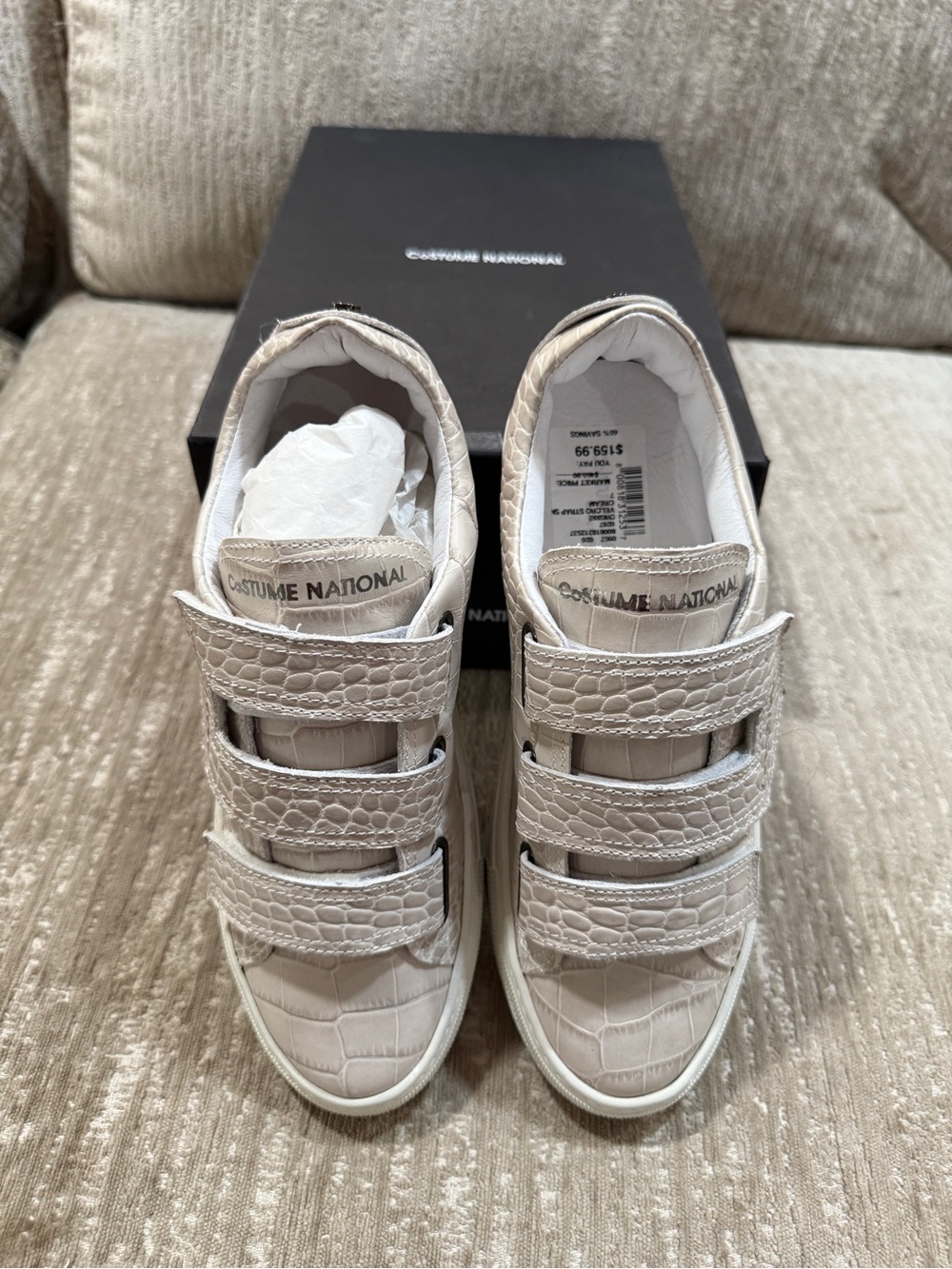 New In Box COSTUME NATIONAL Croc Embossed Velcro Sneakers Sz 37/7